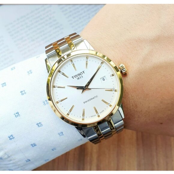 Mens 42mm Tissot Gold Accent Two Tone Watch NEW - Picture 2 of 6